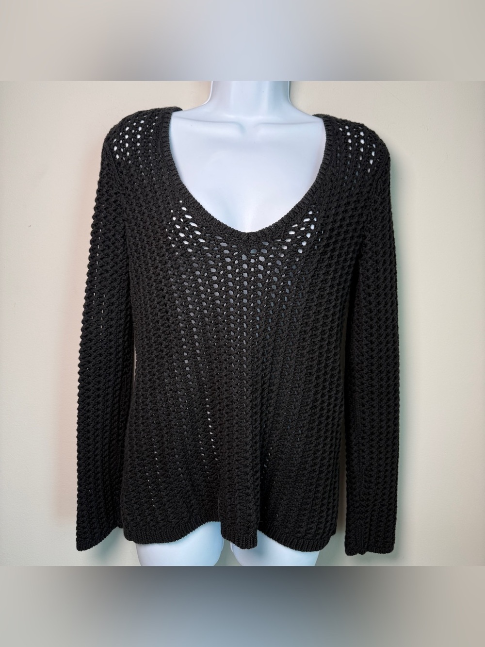 Ann Taylor LOFT Black Open Knit Cotton Sweater Size M | Coastal Summer Old Money